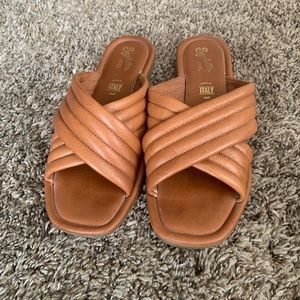 Seychelles Word to Word Brown Leather Slides Sandals Made in Italy Sz.8.5 Shoes